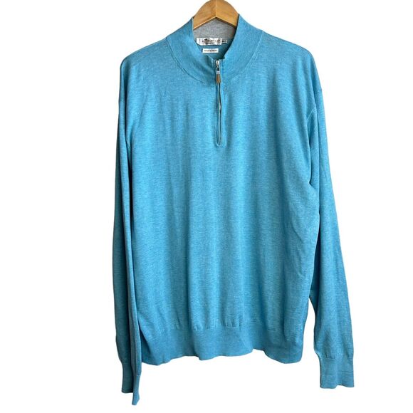 Peter Millar Crown Soft Sweater Men's XXL Blue Quarter Zip Cotton Silk Adult - Picture 1 of 5